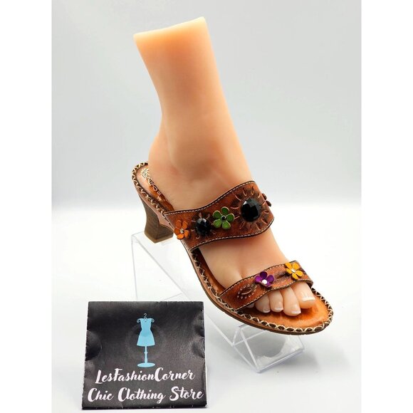 NWOB Spring Step Women's Brown Leather Kitten Heel Open-Toe Sandals Sz 9.5 2398 - Picture 13 of 16